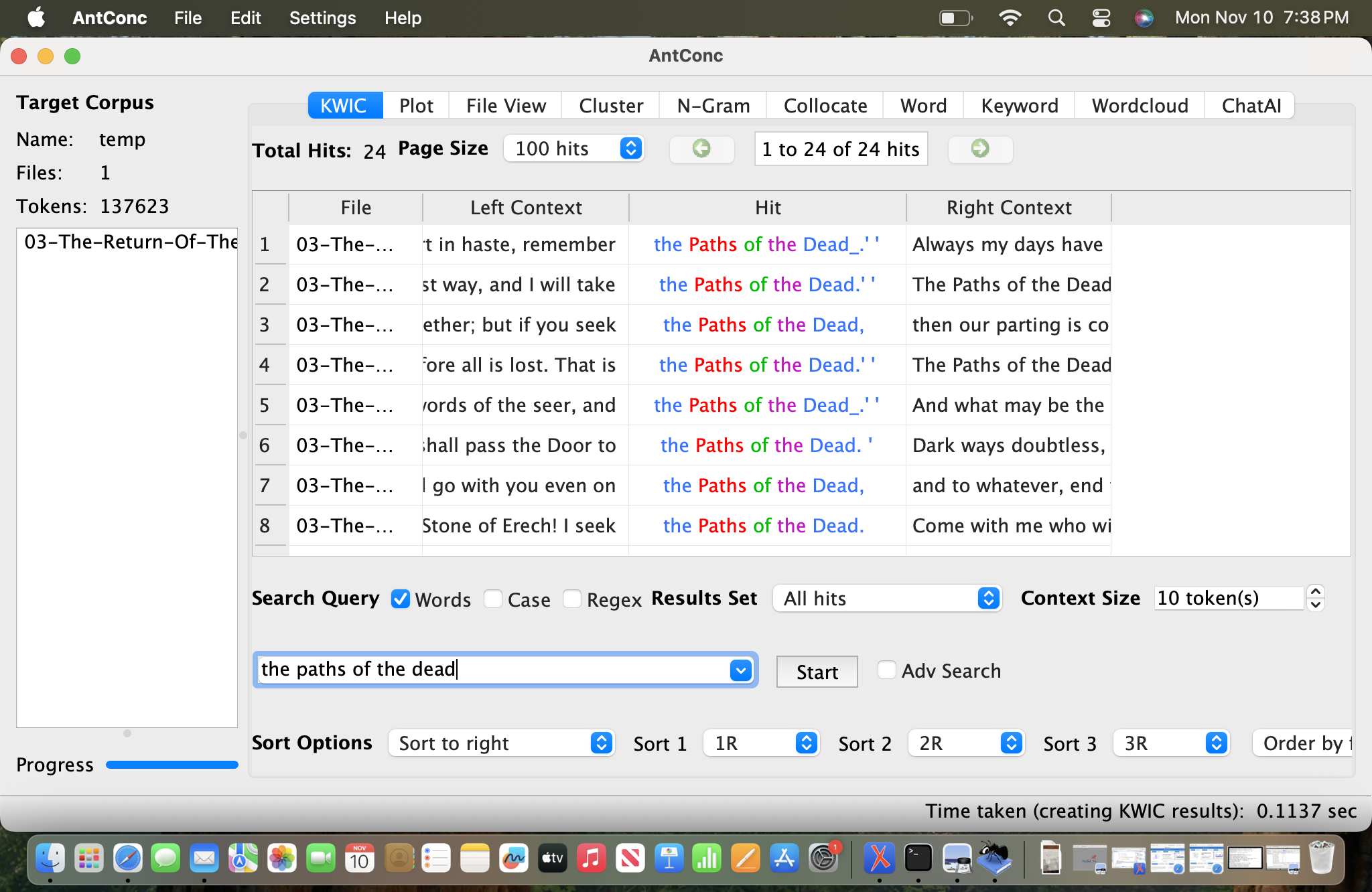 This shows the third text in antconc analysis
